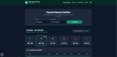 Wordpress diyanet namaz vakitleri teması 7