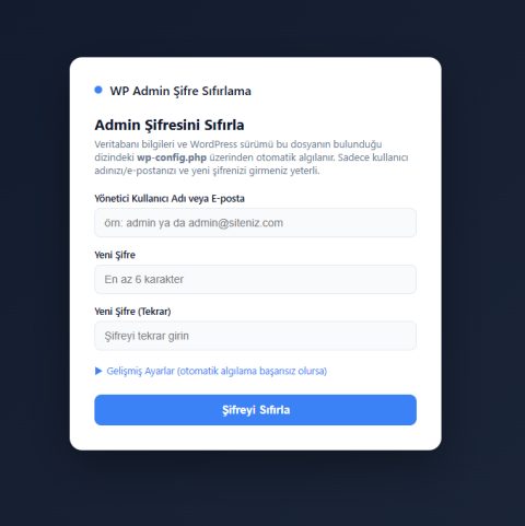 wordpress admin şifre sıfırlama
