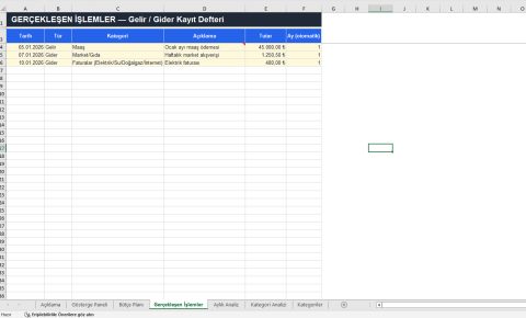 aile bütçe planlama excel 4